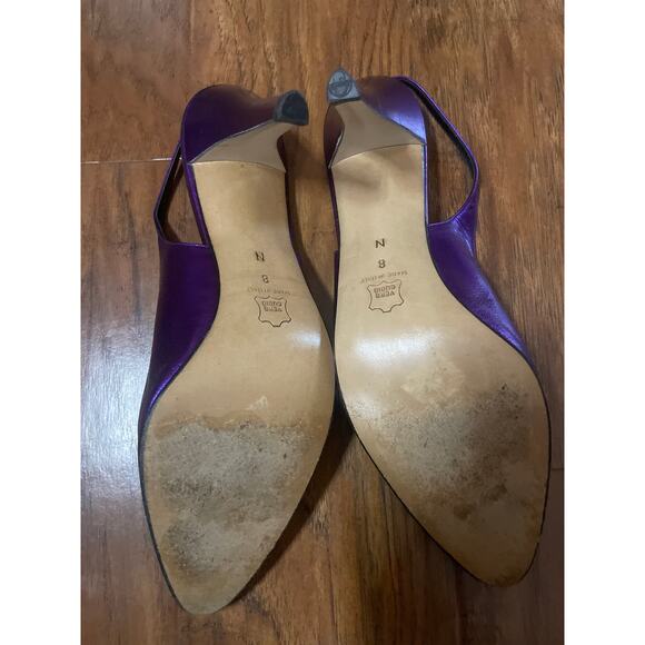 Vintage 90's YSL YVES ST. LAURENT Purple LEATHER Slingback Heels Shoes Pumps 8 - Picture 6 of 9